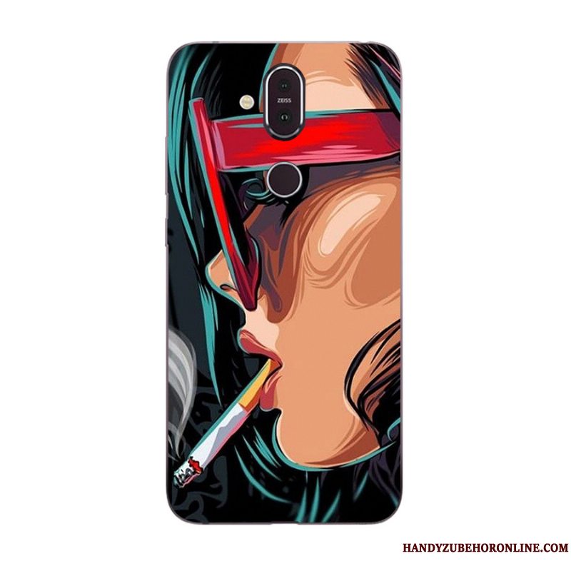 Etui Nokia 8.1 Cartoon Anti-fald Ny, Cover Nokia 8.1 Malet Grøn