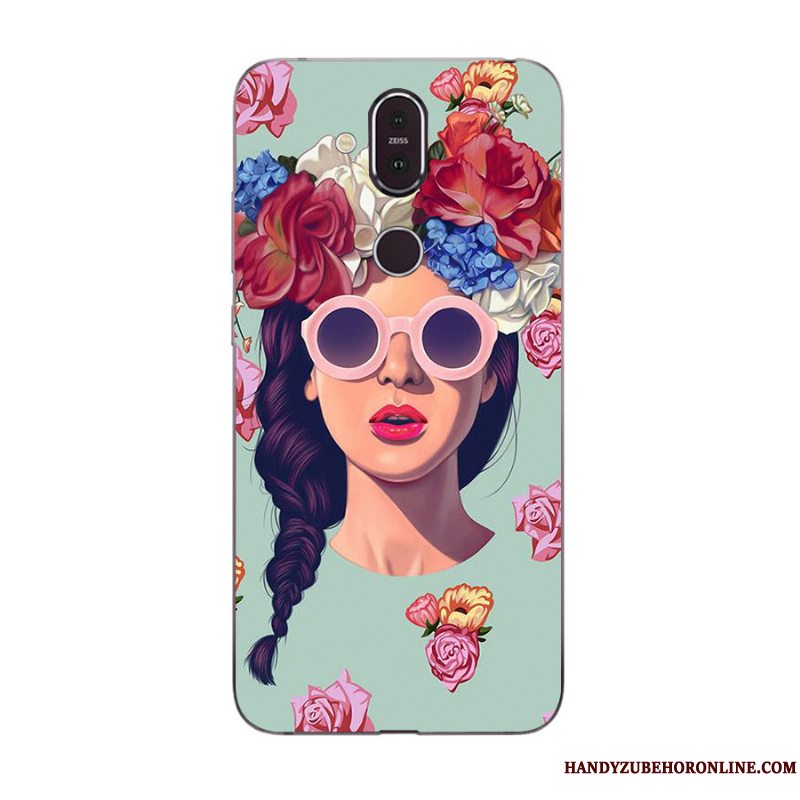 Etui Nokia 8.1 Cartoon Anti-fald Ny, Cover Nokia 8.1 Malet Grøn