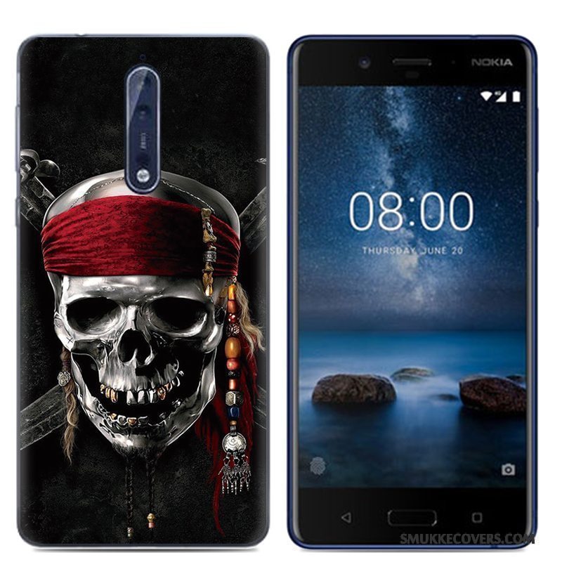 Etui Nokia 8 Kreativ Telefonaf Personlighed, Cover Nokia 8 Cartoon Hvid