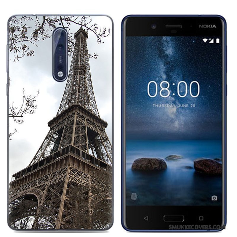 Etui Nokia 8 Kreativ Telefonaf Personlighed, Cover Nokia 8 Cartoon Hvid