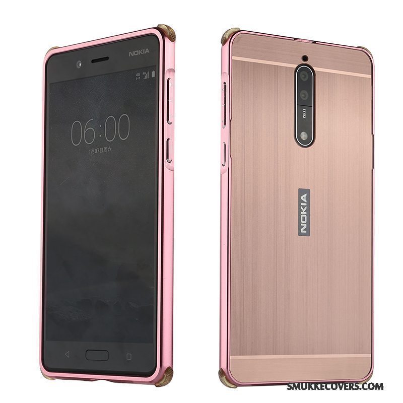 Etui Nokia 8 Metal Hård Telefon, Cover Nokia 8 Beskyttelse Lyserød Af Personlighed