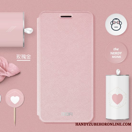 Etui Redmi 7 Tasker Lille Sektion Lyserød, Cover Redmi 7 Folio Anti-fald Rød