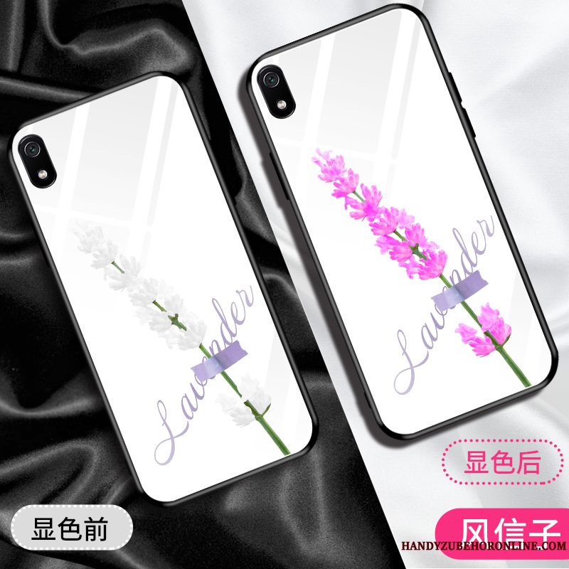 Etui Redmi 7a Silikone Glas Trendy, Cover Redmi 7a Beskyttelse Rød Hvid