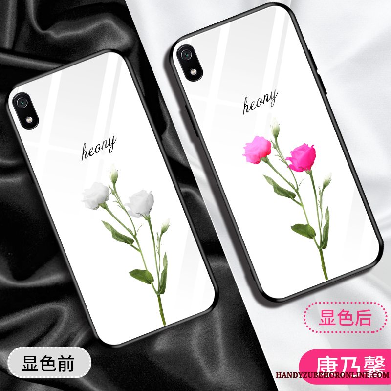 Etui Redmi 7a Silikone Glas Trendy, Cover Redmi 7a Beskyttelse Rød Hvid