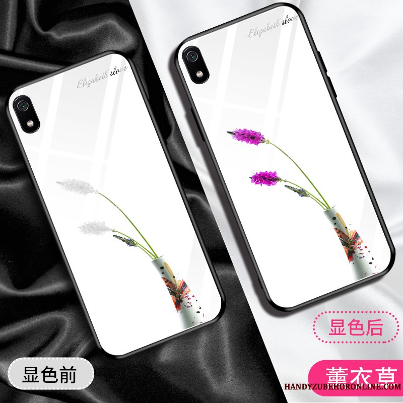 Etui Redmi 7a Silikone Glas Trendy, Cover Redmi 7a Beskyttelse Rød Hvid