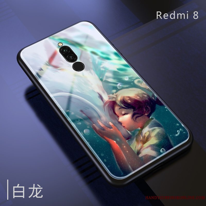 Etui Redmi 8 Beskyttelse Dragon Hvid, Cover Redmi 8 Blød Glas Lilla