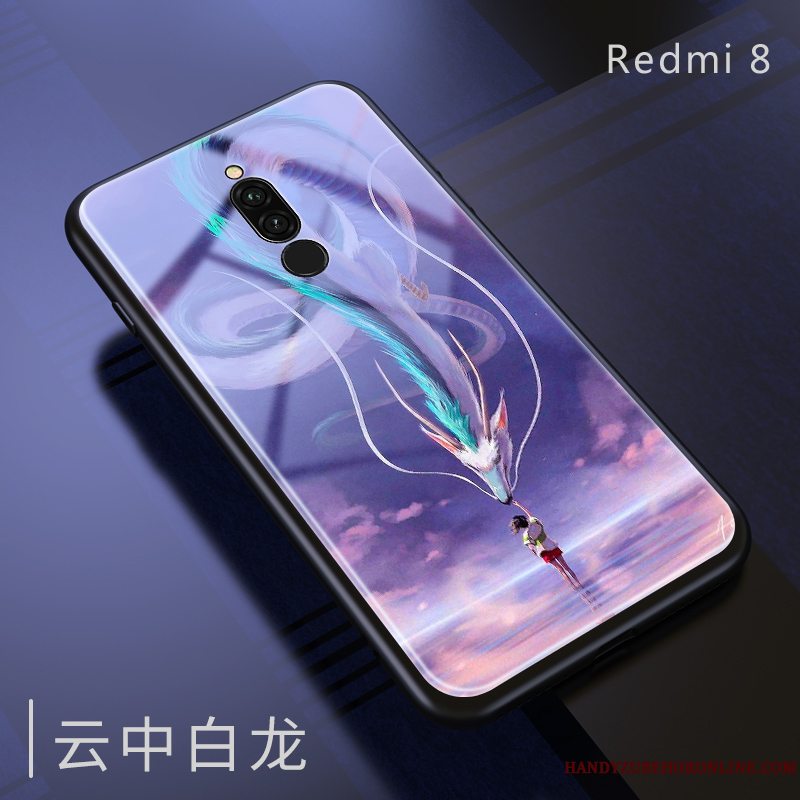 Etui Redmi 8 Beskyttelse Dragon Hvid, Cover Redmi 8 Blød Glas Lilla