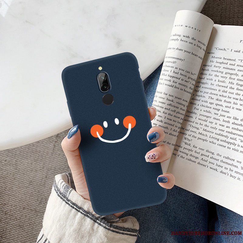 Etui Redmi 8 Tasker Tynd Nubuck, Cover Redmi 8 Blød Smiley Blå