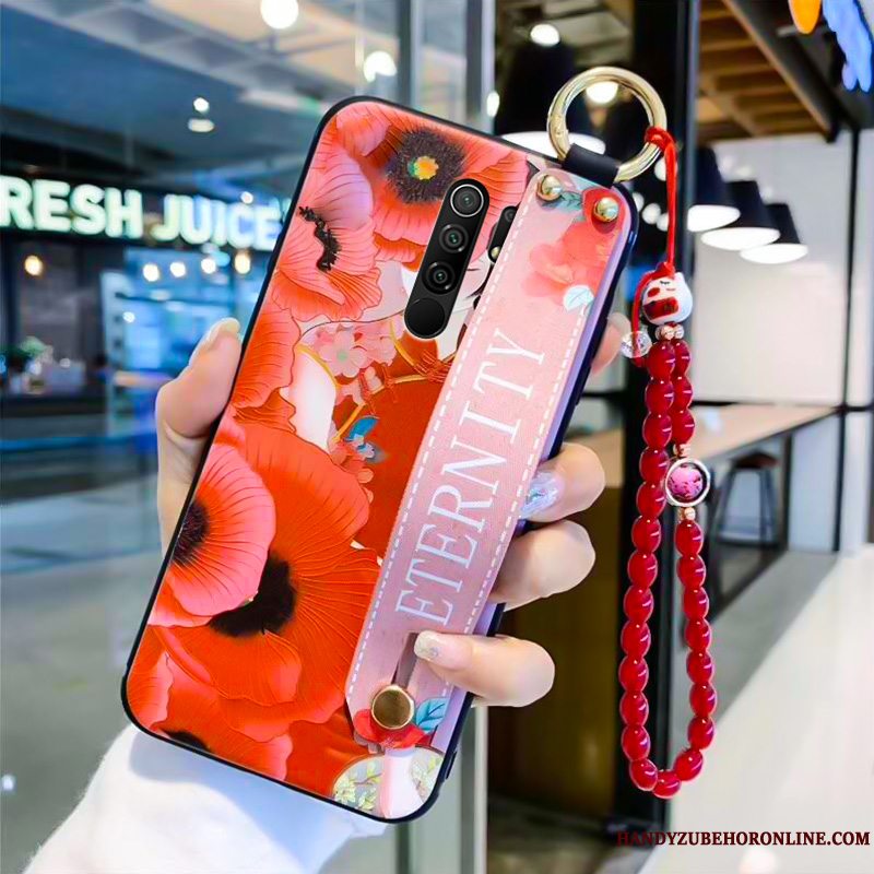 Etui Redmi 9 Cartoon Vind Lyserød, Cover Redmi 9 Relief Kinesisk Stil Trend