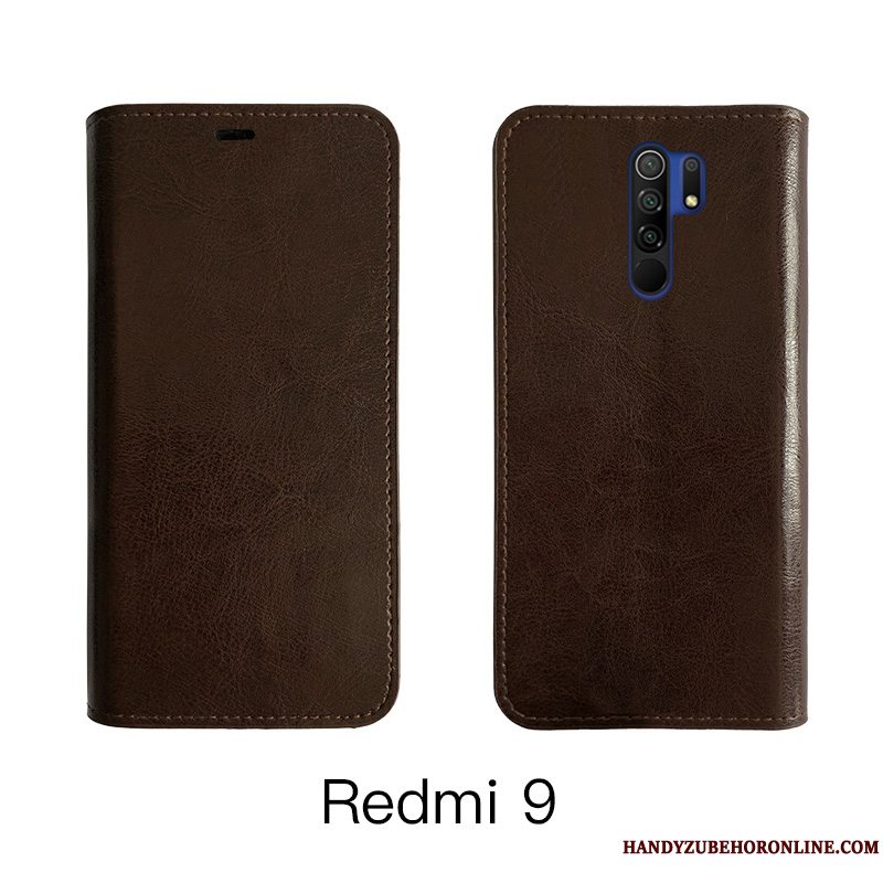 Etui Redmi 9 Læder Cow Anti-fald, Cover Redmi 9 Folio Rød Business