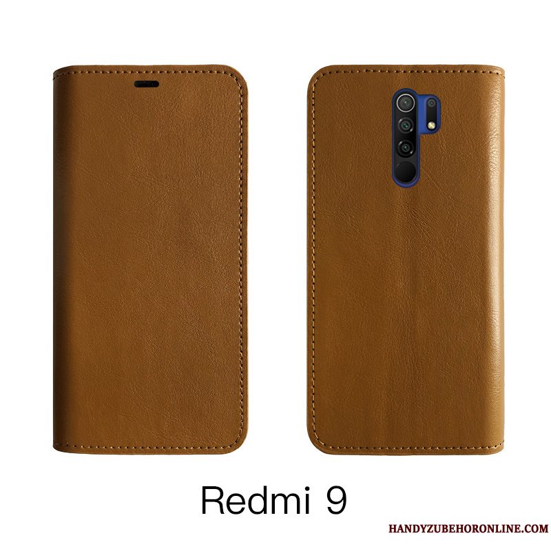 Etui Redmi 9 Læder Cow Anti-fald, Cover Redmi 9 Folio Rød Business