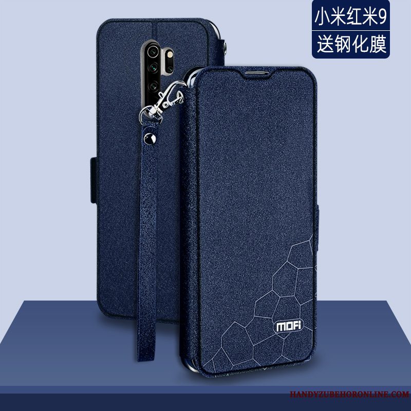 Etui Redmi 9 Læder Nubuck Rød, Cover Redmi 9 Tasker Anti-fald Sort