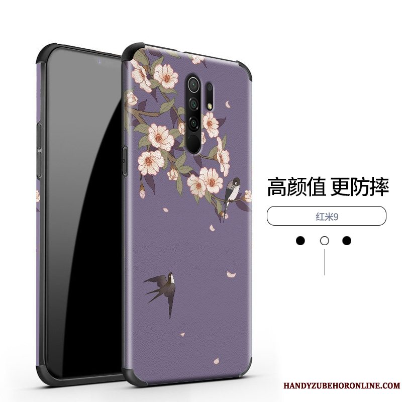 Etui Redmi 9 Silke Rød Simple, Cover Redmi 9 Silikone Nubuck Blomster