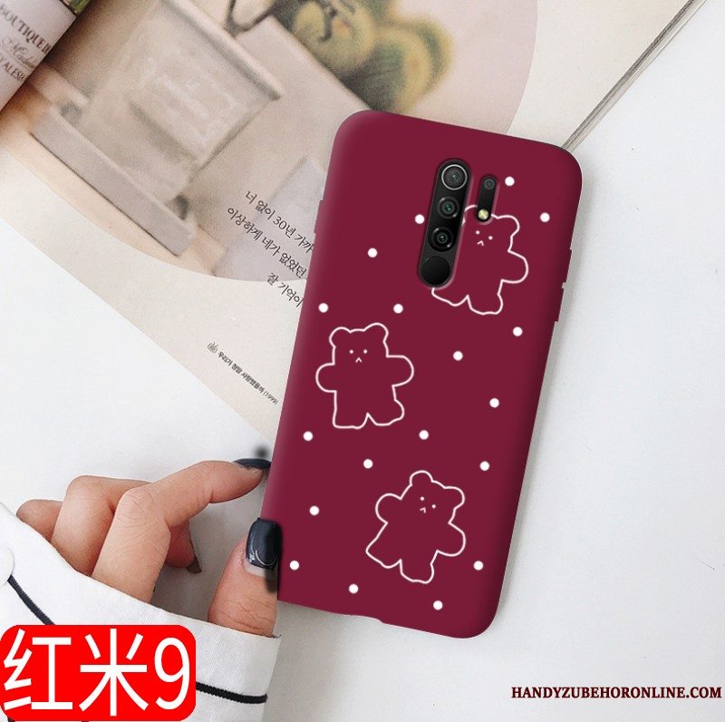 Etui Redmi 9 Tasker Ny Nubuck, Cover Redmi 9 Beskyttelse Net Red Vinrød