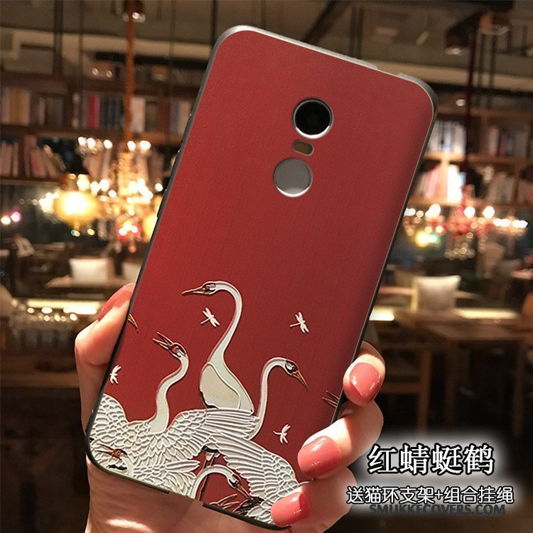 Etui Redmi Note 4x Relief Sort Telefon, Cover Redmi Note 4x Tasker Nubuck Rød