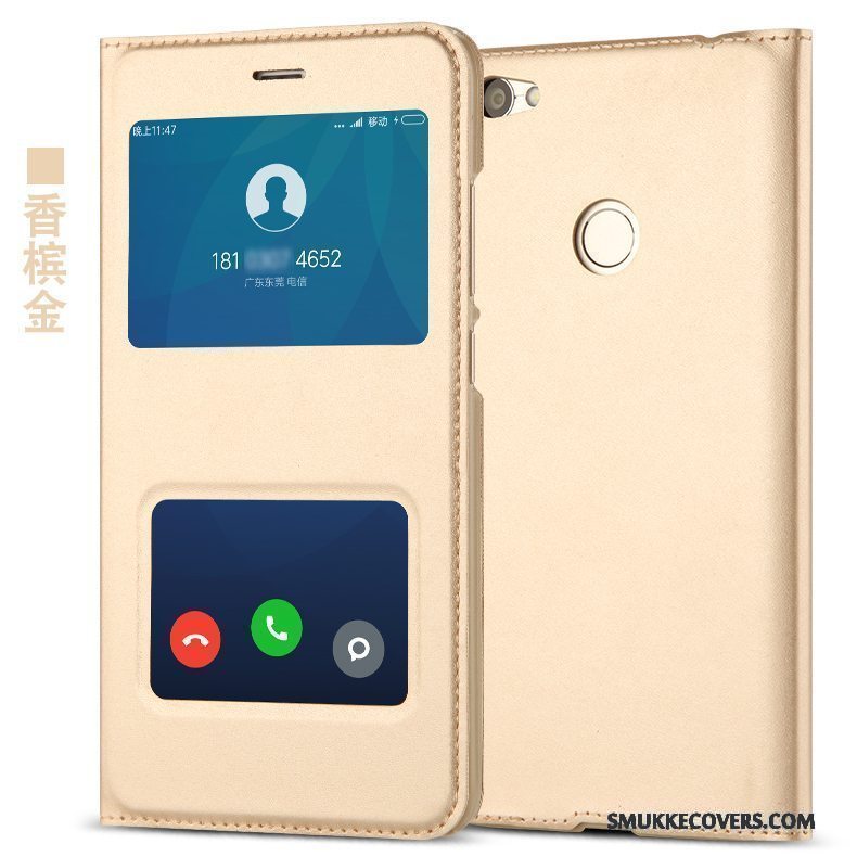 Etui Redmi Note 5a Folio Anti-fald Telefon, Cover Redmi Note 5a Læder Rød Lyserød