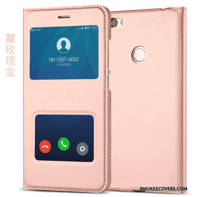 Etui Redmi Note 5a Folio Anti-fald Telefon, Cover Redmi Note 5a Læder Rød Lyserød