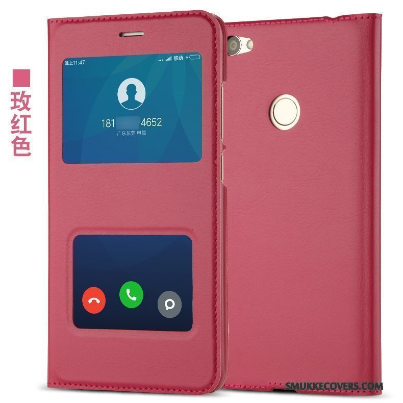 Etui Redmi Note 5a Folio Anti-fald Telefon, Cover Redmi Note 5a Læder Rød Lyserød