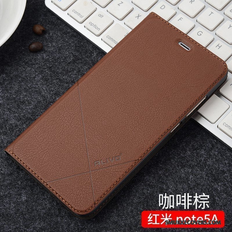 Etui Redmi Note 5a Folio Anti-fald Trend, Cover Redmi Note 5a Læder Guld Rød