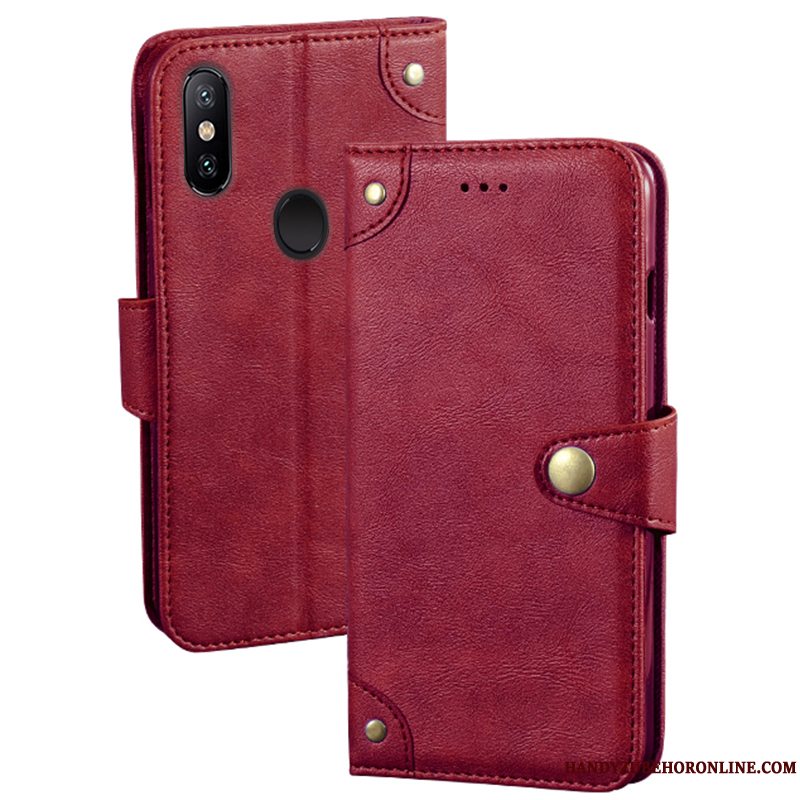 Etui Redmi Note 6 Pro Læder Telefonrød, Cover Redmi Note 6 Pro Support