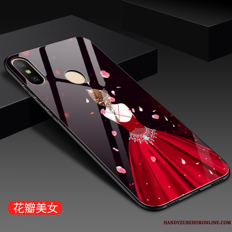 Etui Redmi Note 6 Pro Malet Lille Sektion Hærdet Glas, Cover Redmi Note 6 Pro Rød Telefon