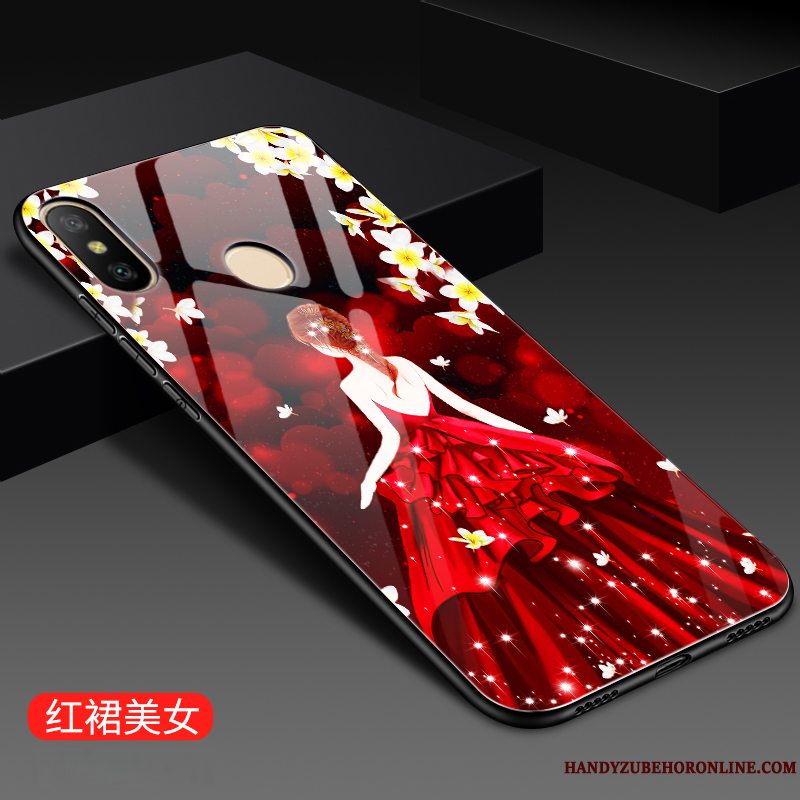 Etui Redmi Note 6 Pro Malet Lille Sektion Hærdet Glas, Cover Redmi Note 6 Pro Rød Telefon