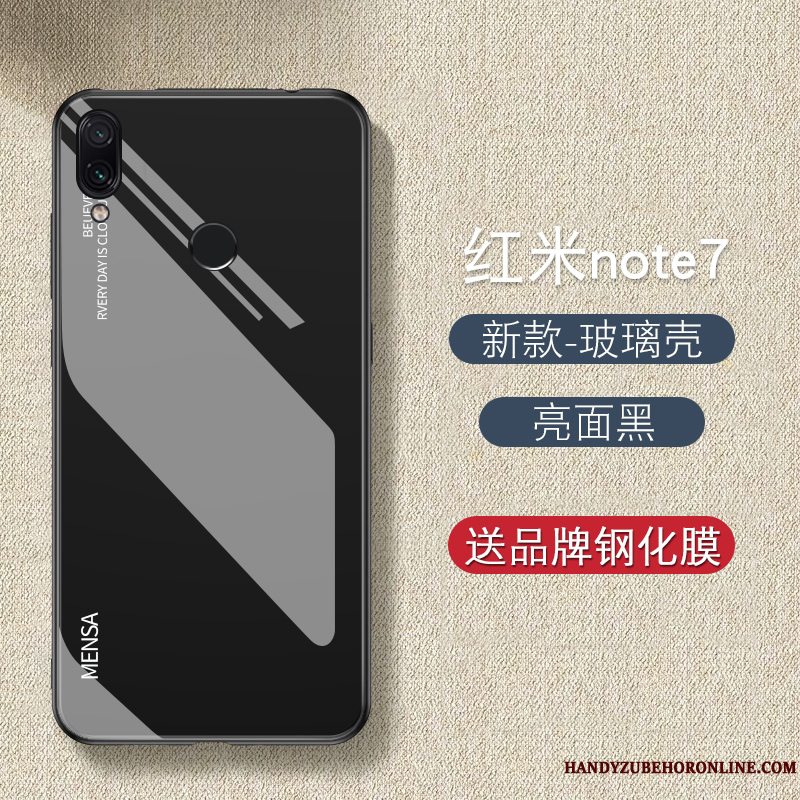 Etui Redmi Note 7 Kreativ Glas Sort, Cover Redmi Note 7 Tasker Telefontrend