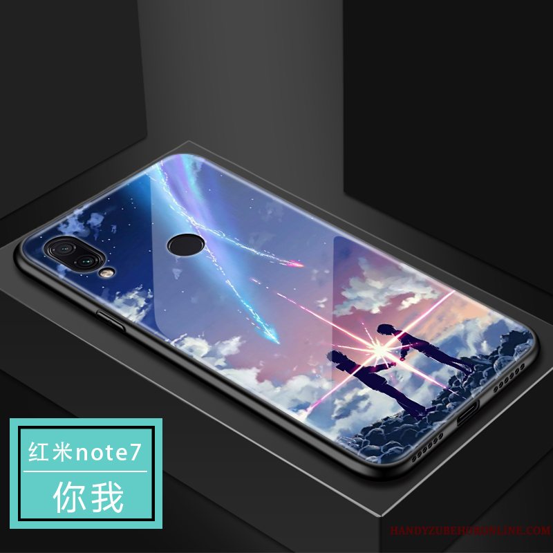 Etui Redmi Note 7 Tasker Anti-fald Glas, Cover Redmi Note 7 Beskyttelse Af Personlighed Mørkeblå