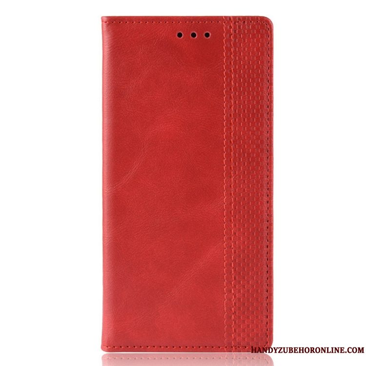 Etui Redmi Note 8t Læder Rød Mønster, Cover Redmi Note 8t Folio Kort Cow