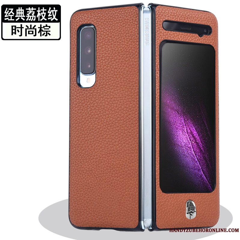 Etui Samsung Fold Læder Ensartet Anti-fald, Cover Samsung Fold Beskyttelse Guld Nubuck