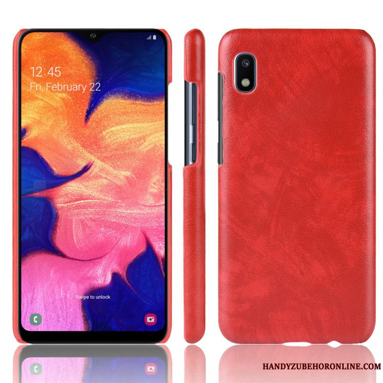 Etui Samsung Galaxy A10 Læder Mønster Rød, Cover Samsung Galaxy A10 Beskyttelse Litchi Telefon