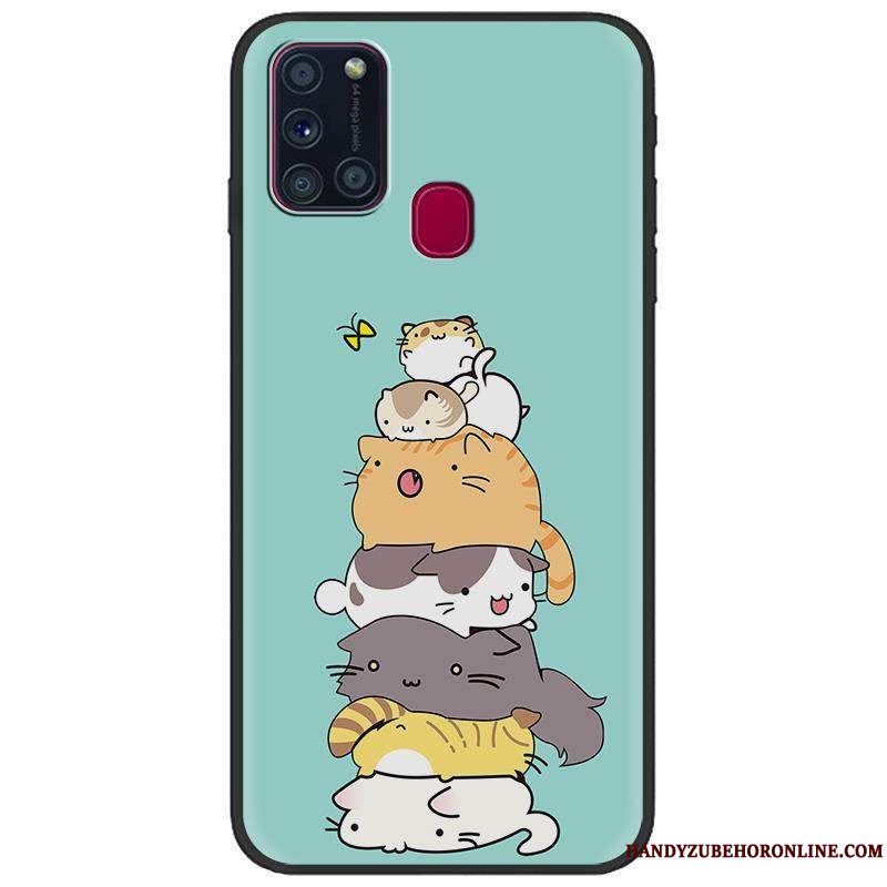 Etui Samsung Galaxy A21s Cartoon Grøn Telefon, Cover Samsung Galaxy A21s Malet Sort Trend