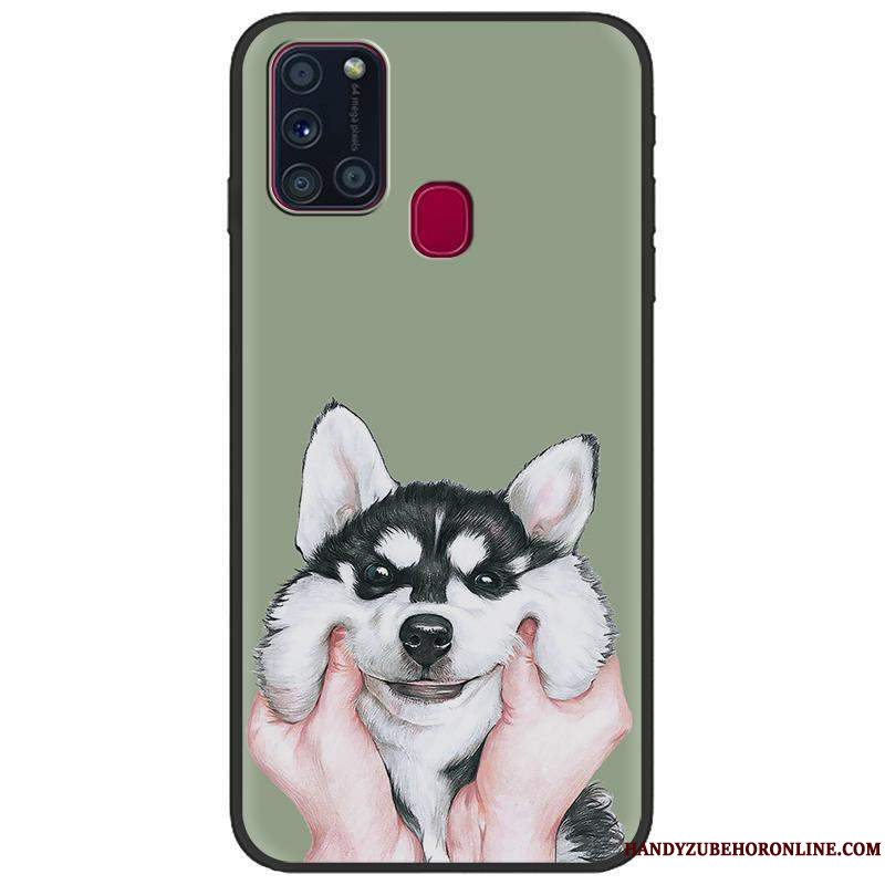 Etui Samsung Galaxy A21s Cartoon Grøn Telefon, Cover Samsung Galaxy A21s Malet Sort Trend