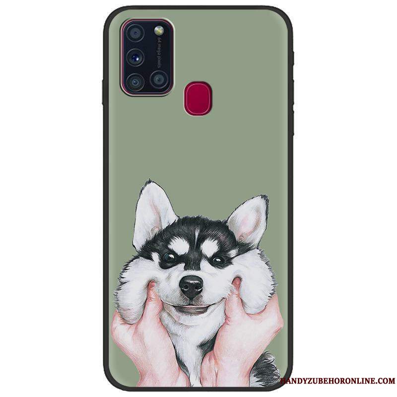 Etui Samsung Galaxy A21s Cartoon Grøn Telefon, Cover Samsung Galaxy A21s Malet Sort Trend