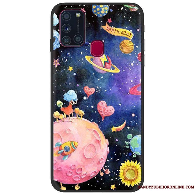 Etui Samsung Galaxy A21s Cartoon Grøn Telefon, Cover Samsung Galaxy A21s Malet Sort Trend