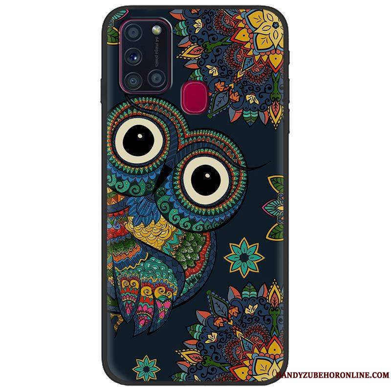 Etui Samsung Galaxy A21s Cartoon Grøn Telefon, Cover Samsung Galaxy A21s Malet Sort Trend