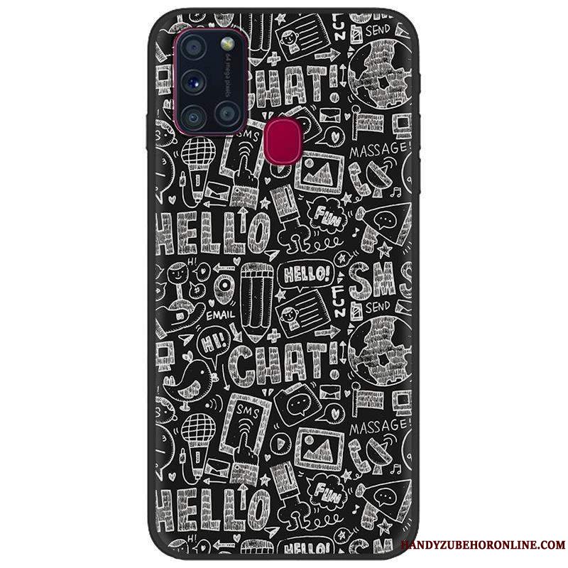 Etui Samsung Galaxy A21s Cartoon Grøn Telefon, Cover Samsung Galaxy A21s Malet Sort Trend