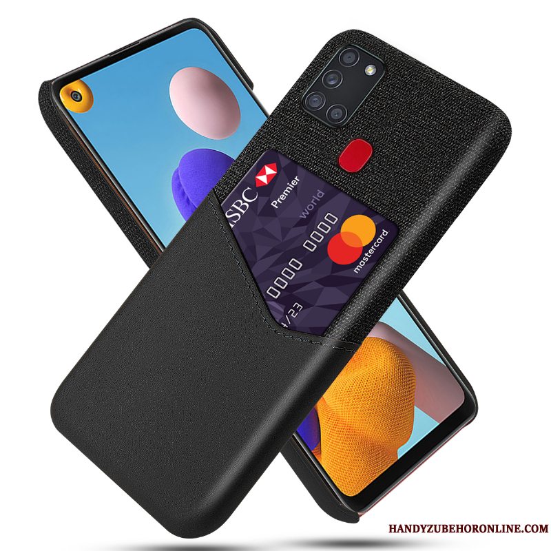 Etui Samsung Galaxy A21s Læder Kort Anti-fald, Cover Samsung Galaxy A21s Beskyttelse Af Personlighed Klud