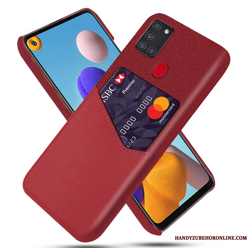 Etui Samsung Galaxy A21s Læder Kort Anti-fald, Cover Samsung Galaxy A21s Beskyttelse Af Personlighed Klud