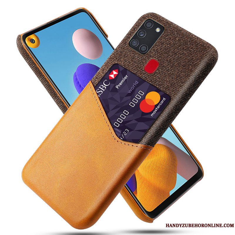 Etui Samsung Galaxy A21s Læder Kort Anti-fald, Cover Samsung Galaxy A21s Beskyttelse Af Personlighed Klud