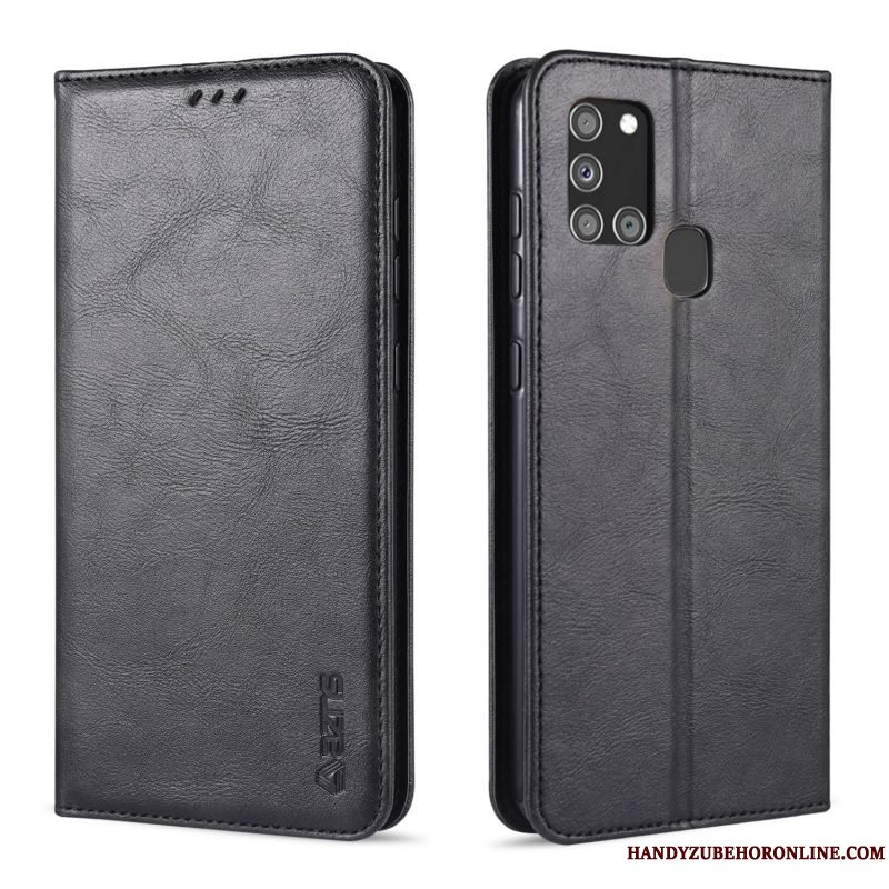 Etui Samsung Galaxy A21s Tasker Hærdning Telefon, Cover Samsung Galaxy A21s Folio Magnetisk Spænde Trend