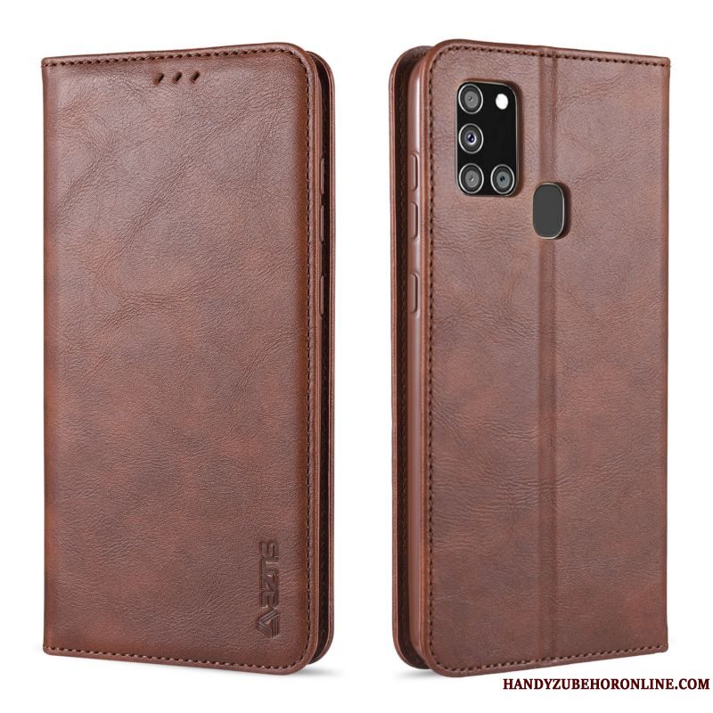 Etui Samsung Galaxy A21s Tasker Hærdning Telefon, Cover Samsung Galaxy A21s Folio Magnetisk Spænde Trend