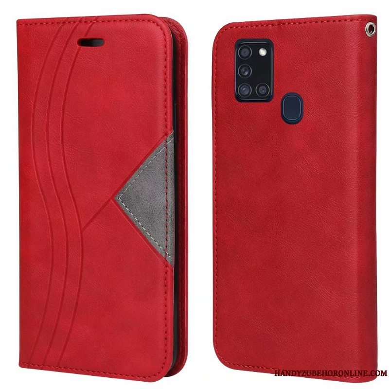 Etui Samsung Galaxy A21s Tasker Telefongrå, Cover Samsung Galaxy A21s Læder Anti-fald Splejsning