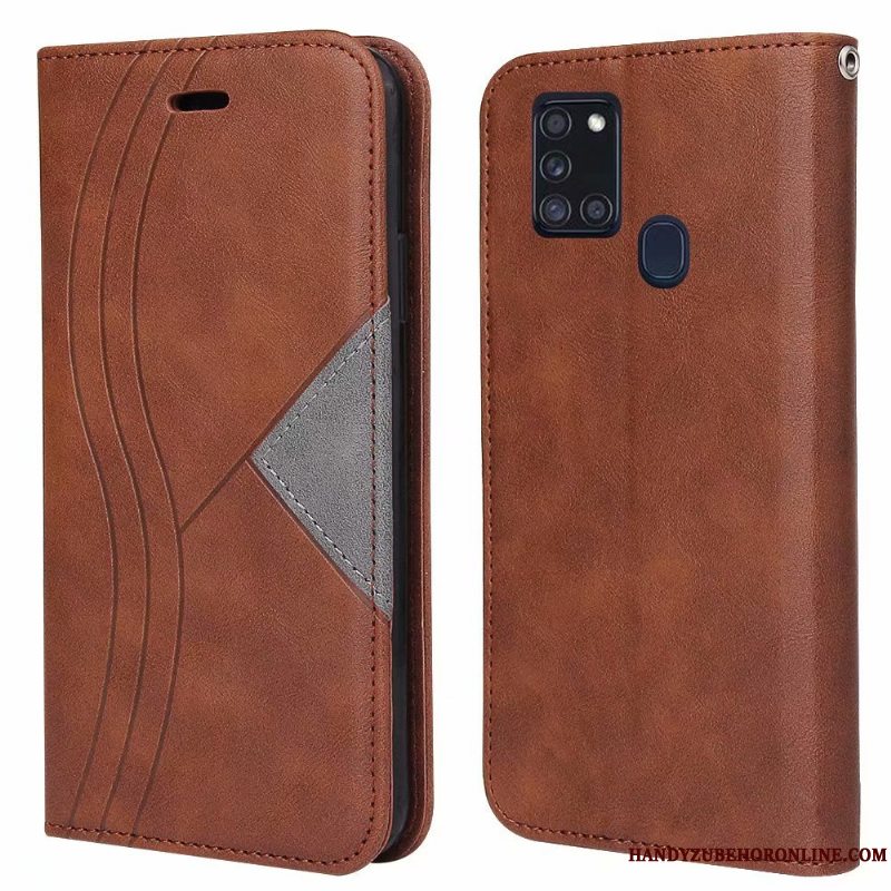 Etui Samsung Galaxy A21s Tasker Telefongrå, Cover Samsung Galaxy A21s Læder Anti-fald Splejsning