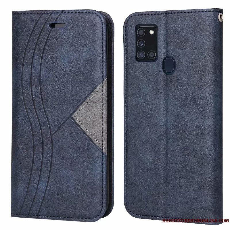 Etui Samsung Galaxy A21s Tasker Telefongrå, Cover Samsung Galaxy A21s Læder Anti-fald Splejsning