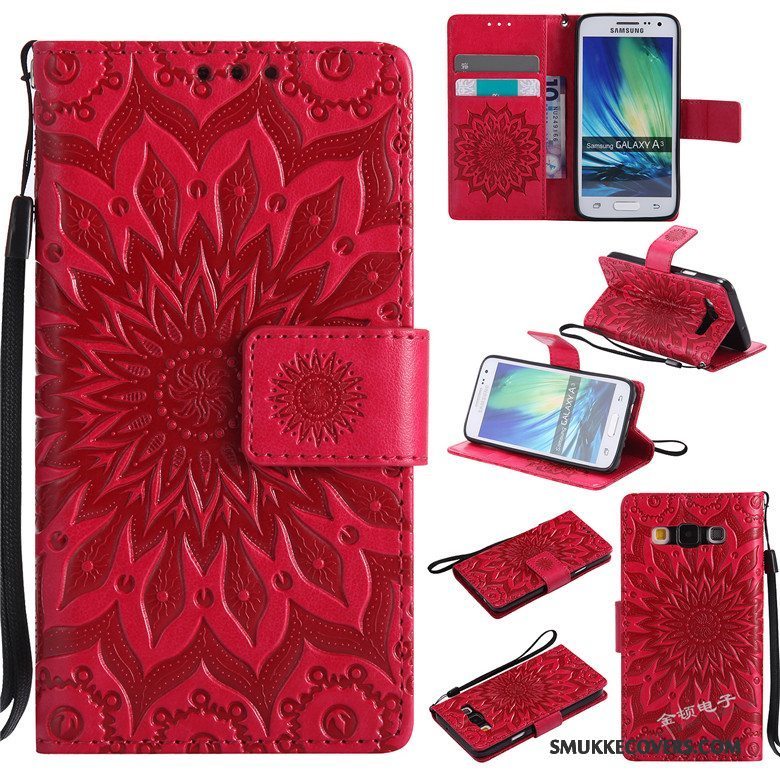 Etui Samsung Galaxy A3 2015 Beskyttelse Ny Rød, Cover Samsung Galaxy A3 2015 Læder Telefon