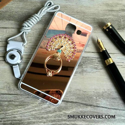 Etui Samsung Galaxy A3 2016 Silikone Hængende Ornamenter Spejl, Cover Samsung Galaxy A3 2016 Support Anti-fald Lyserød