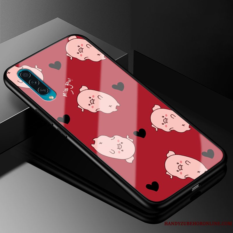 Etui Samsung Galaxy A30s Silikone Glas Telefon, Cover Samsung Galaxy A30s Cartoon Leopard Net Red