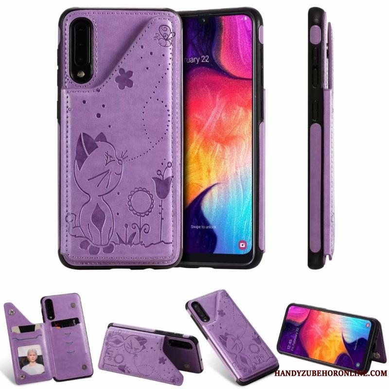 Etui Samsung Galaxy A30s Tasker Anti-fald Telefon, Cover Samsung Galaxy A30s Læder Grå Kat