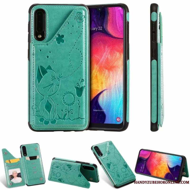 Etui Samsung Galaxy A30s Tasker Anti-fald Telefon, Cover Samsung Galaxy A30s Læder Grå Kat